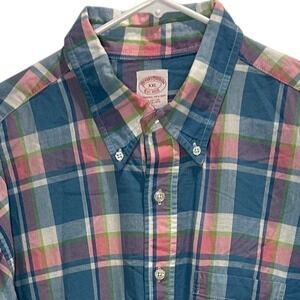 Brooks Brothers Men's XXL Blue Pink‎ Green Plaid Button Down India Casual Shirt
